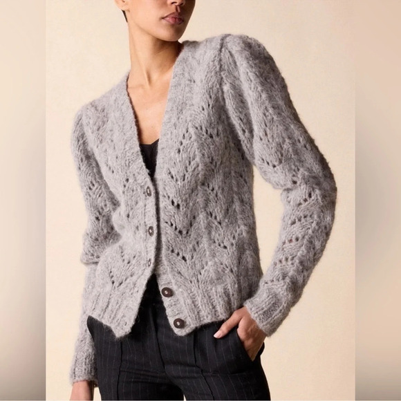 St. Roche Maeve Cardigan Light Heather Grey NWT Regencycore Bridgerton French - Picture 1 of 4